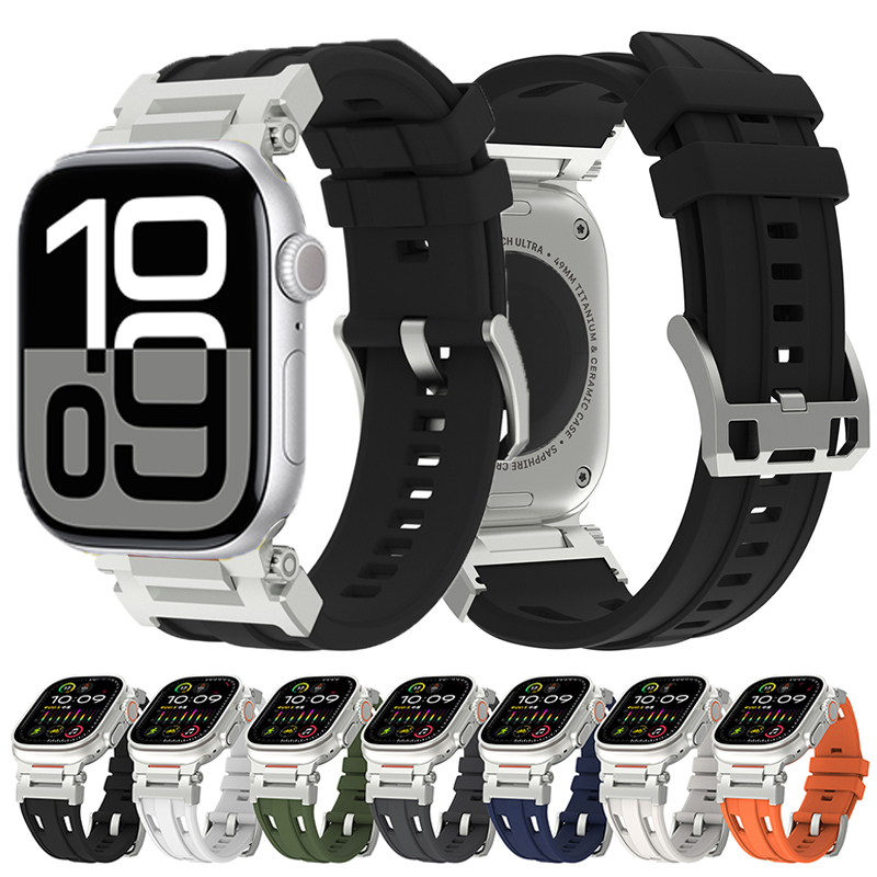 Bracelet de montre en Silicone pour Apple Watch série 10 46mm Ultra 2 49mm, Bracelet de Sport pour iWatch 9 8 7 6 SE 44MM 45MM 42MM