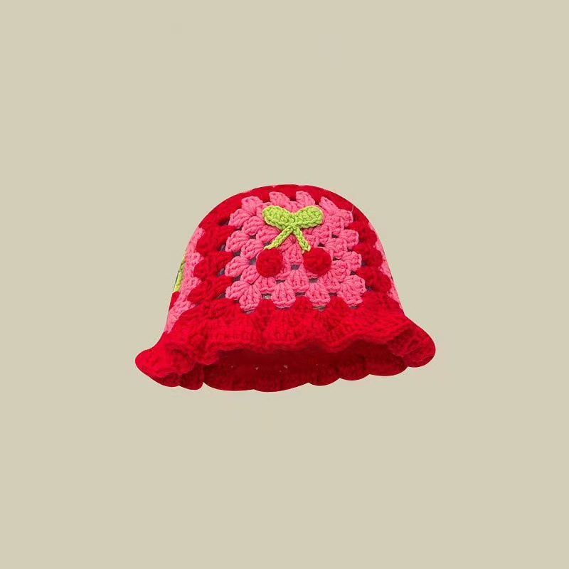 Autumn Crochet Korean Handmade Bucket Hat Women Weaving Knitted Hat Y2k Flowers Autumn Winter Beanies Basin Cap