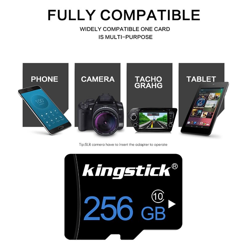 Kingstick Microfoon Geheugenkaart Klasse 10 256Gb Tf-kaart Flash Memorymicrophone Kaart Met Adapter