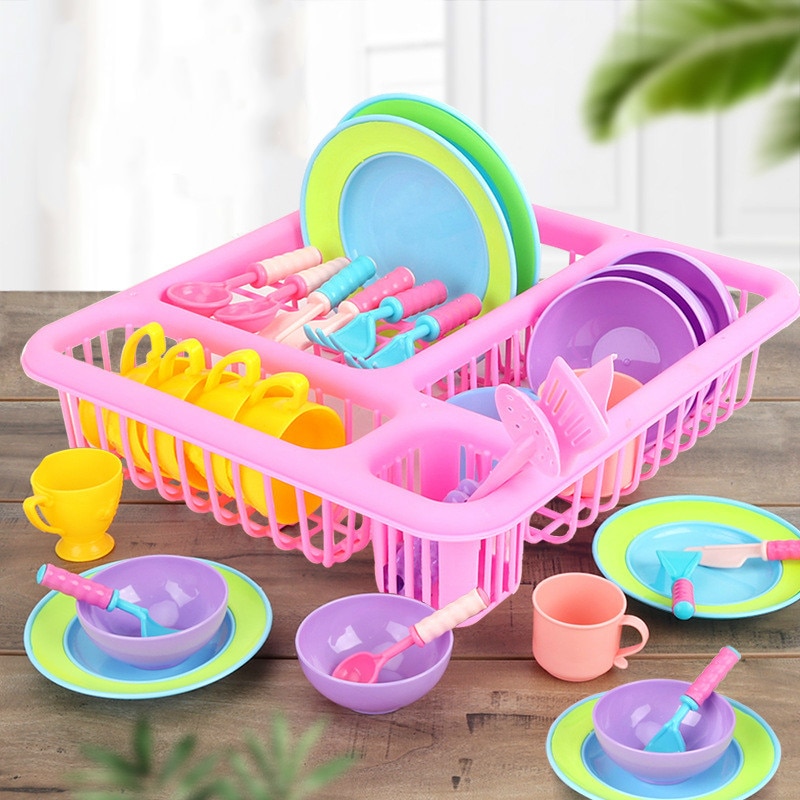 21pcs Drain Basket Simulation Tableware Set Play House Toy Simulation Kitchen Toy