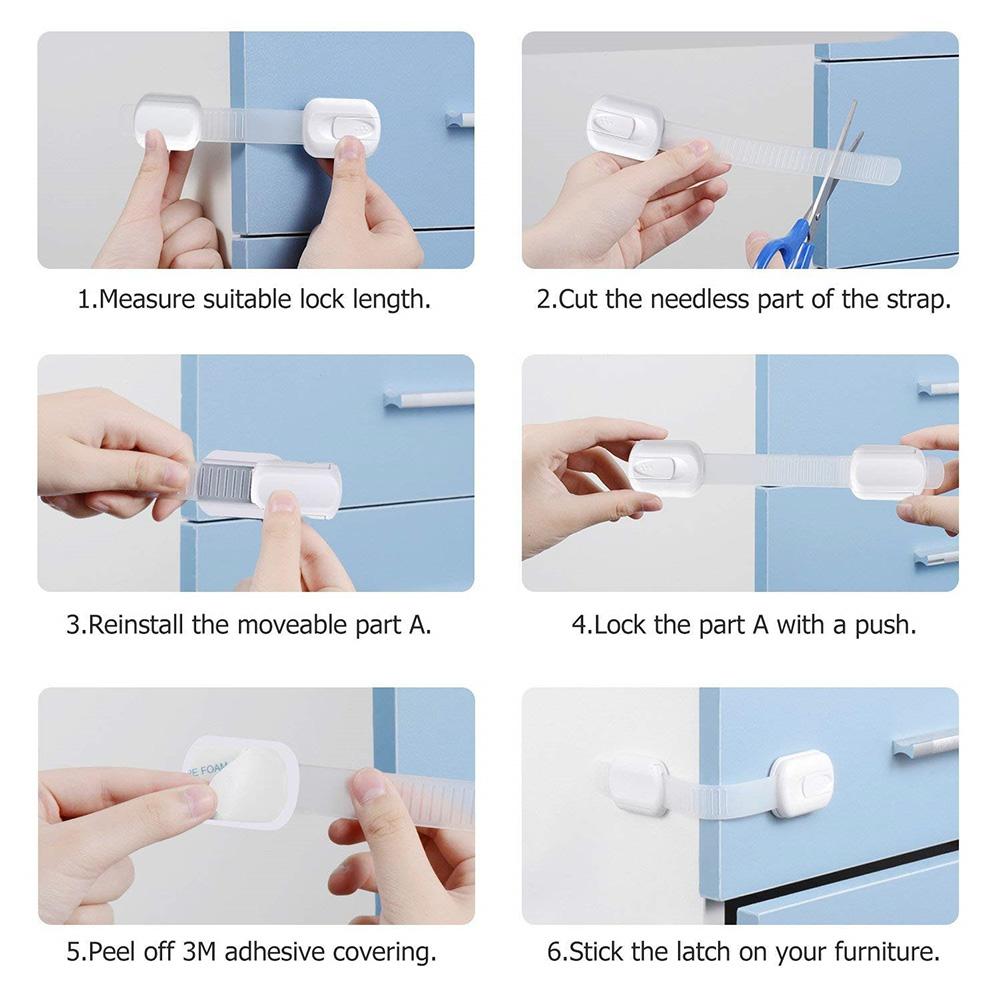 1pc Baby Safety White Cabinet Locks Strap Plastic Lock for Children Wardrobe Cabinets Drawers Child Protection Strap Baby Safety