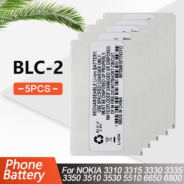 800mAh BLC-2 BLC 2 batteria di ricambio per telefono cellulare Nokia 3310 3330 3410 3510 3510i 3315 3350 3589 6650 6800 6810 5510: 5pezzi