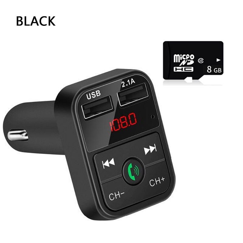 Samochodowy Bluetooth 5.0 nadajnik Modulator FM bezprzewodowa ładowarka samochodowa zestaw głośnomówiący odbiornik Audio Auto MP3 odtwarzacz samochodowy podwójny Adapter USB: black 8GB