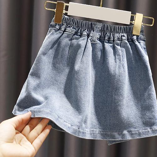 Gonna a mezza lunghezza di personalità in stile occidentale per bambina gonna in denim pieghevole per bambina primavera ed estate P4619