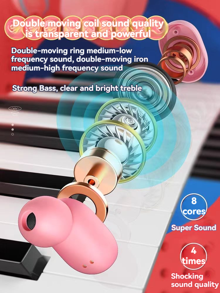 2024 Drahtlose Bluetooth-Kopfhörer Rosa TWS-Headset Lärm abbrechen-Kopfhörer mit Mikrofon-Kopfhörer für iPhone Xiaomi