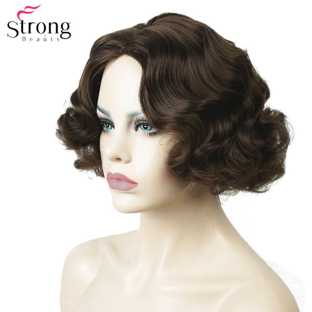 Strongbeauty finger wave frisyrer kort svart hår peruk lockigt syntetiskt: #8
