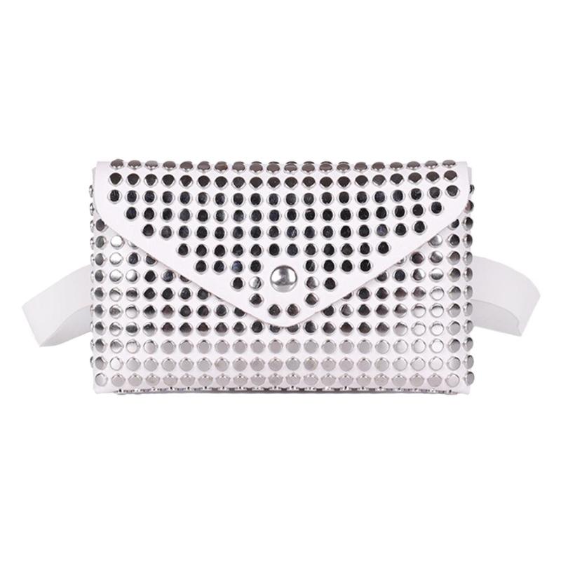 Saco Da Cintura bloco de Fanny Bolsa Cinto De Couro Das Mulheres Da Moda Rebite Flip Couro Mulheres Embreagem Ombro Saco Crossbody Pacote de Cintura No Peito: WHITE