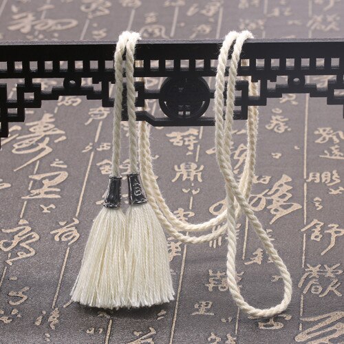 Bawełniane długie liny frędzle 100 cm podwójne kryty przez obrońców i w porę wyskoczył kutas odzież wisiorek zasłony krawat liny wisiorek DIY odzieży dekoracje robić domu 2 sztuk: Beige 2szt