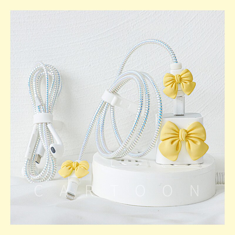 Protector de Cable para iPhone 12, accesorios de cargador USB de 20w, cubierta de cabezal de carga, revestimiento Protector de Cable estrial: Yellow Bow