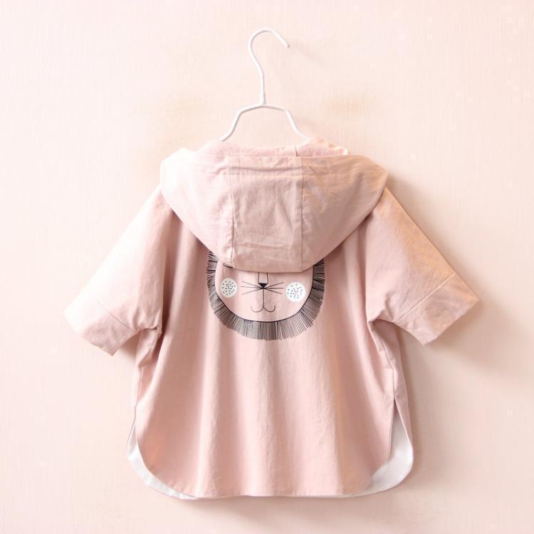Höst barnkläder flickor trench tecknad halvärm huva dragkedja baby flicka trenchcoats för flickor barn cape coat