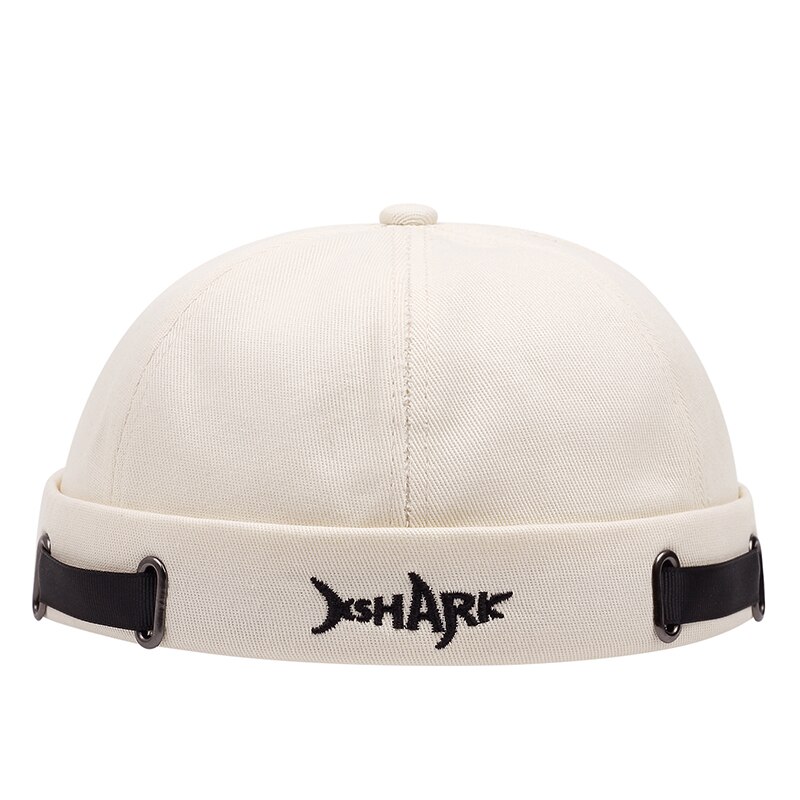 Vintage Brimless Hat Breathable Shark Beanie Hat Cotton Retro Men Adjustable Docker Cap Literary Sailor Cap Women Hip Hop Hat: Beige
