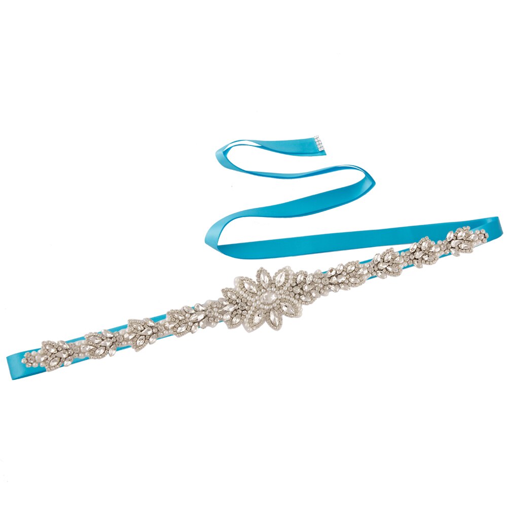 OLOMLB Braut Gürtel Hochzeit Gürtel Strass Silber Diamant Braut Gürtel für Brautkleid Hochzeit Zubehör für Abendkleid Werden: Blau