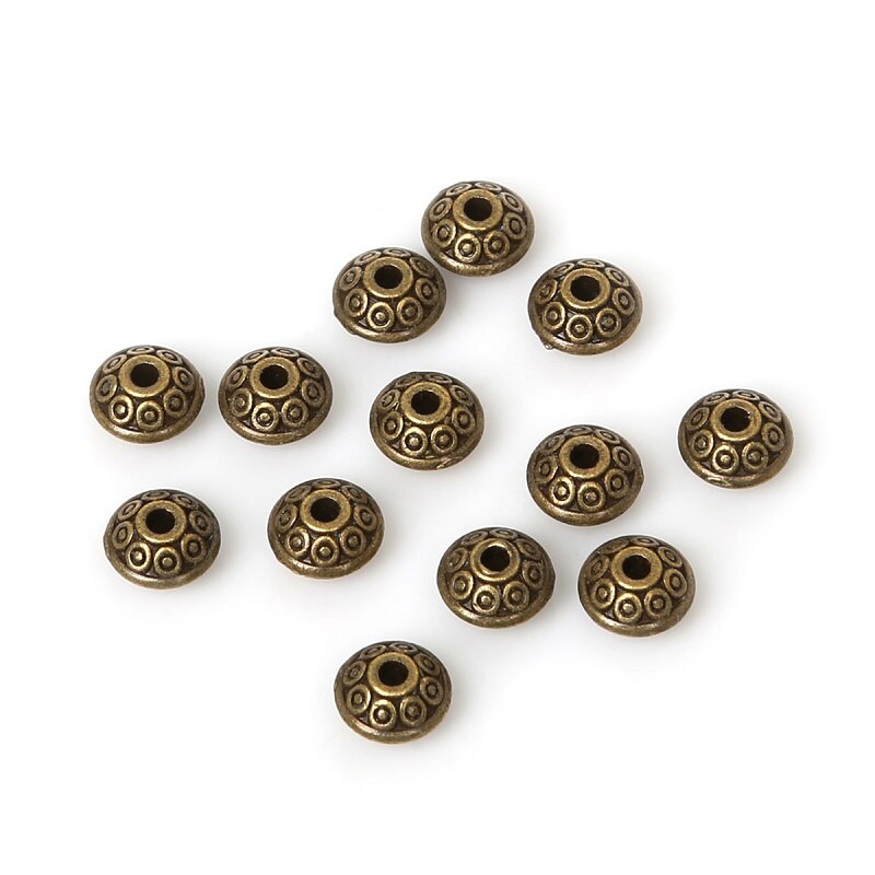 50 stuks tibetaanse ronde ovale metalen kralen voor het maken van sieraden, doe-het-zelf zinklegering bedelaccessoire voor het maken van sieradenarmbanden: Bronzen