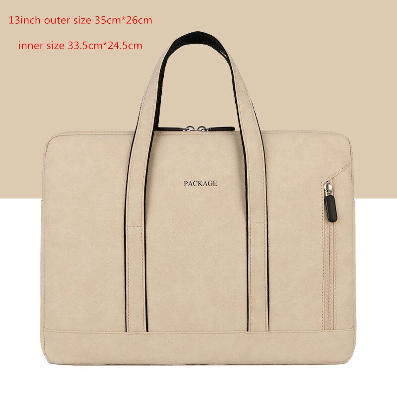 Portable Shockproof Laptop Briefcases PU Liner Bag Men's Women's Tote Cell Phone Document Storage Office Travel Business Pouch: Khaki S