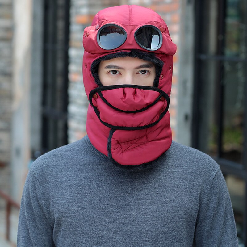 Winter Warme Muts Met Bril Multifunctionele Lei Feng Hoed Koude-Proof Plus Fleece Hat Riding Warm Katoenen Muts Winddicht nek Hoed: men red