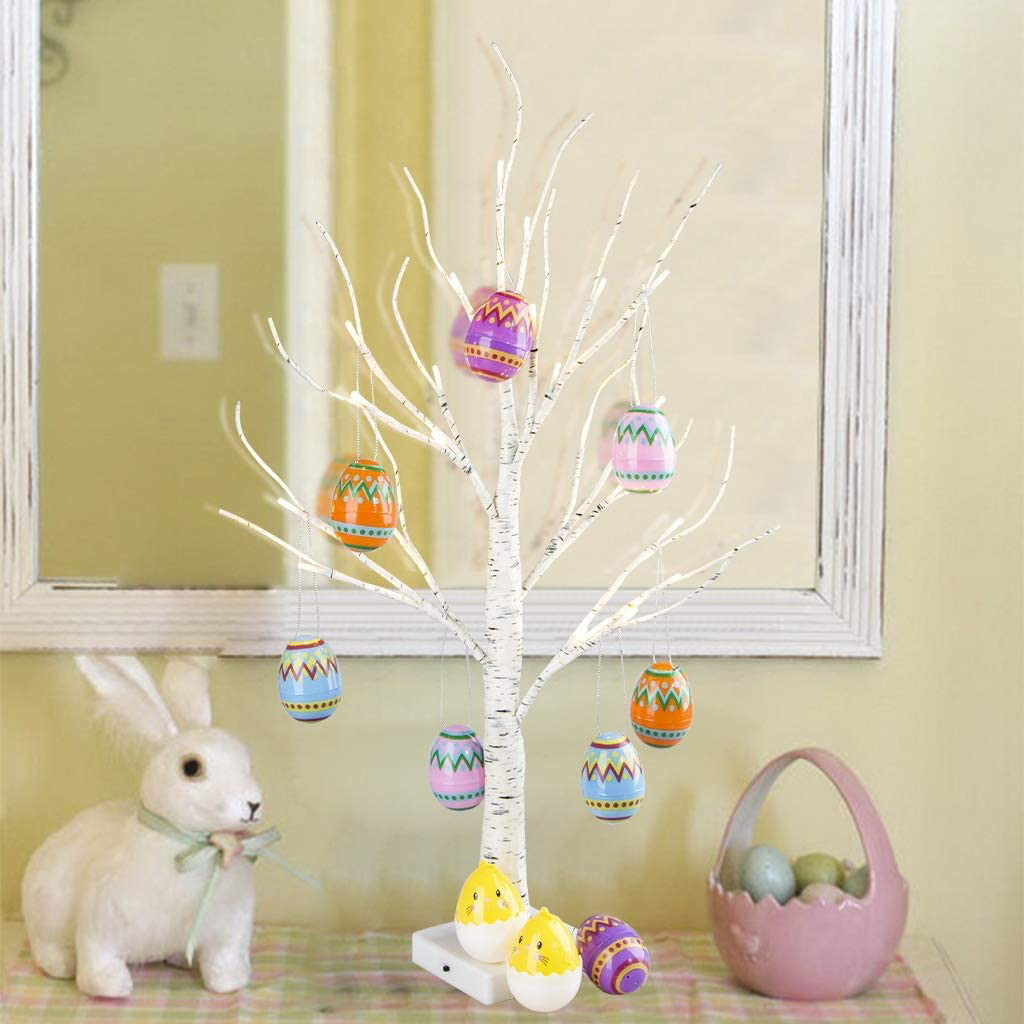 Décorations d'arbre lumineux LED en bouleau de pâques, 60cm, pour Table de maison, œuf de pâques, ornement suspendu, arbre organique, fournitures de fête de pâques