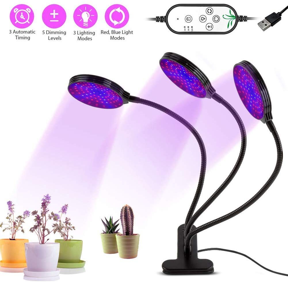 45W 3-Head Plant Light Usb Flexibele Timing Dimmen Led Waterdichte Plant Grow Lamp Met Clip Voor Kas bloempot