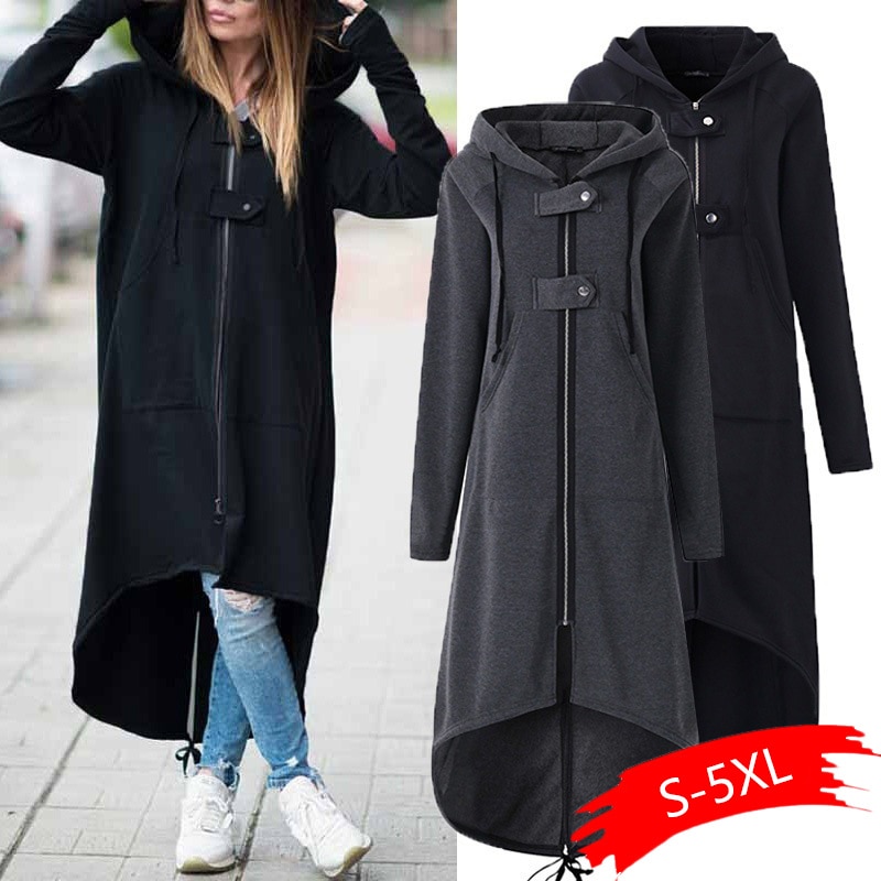 Gabardina con capucha y manga larga para otoño, abrigo largo de terciopelo negro con cremallera, talla grande 5xl, abrigo para mujer, ropa de abrigo