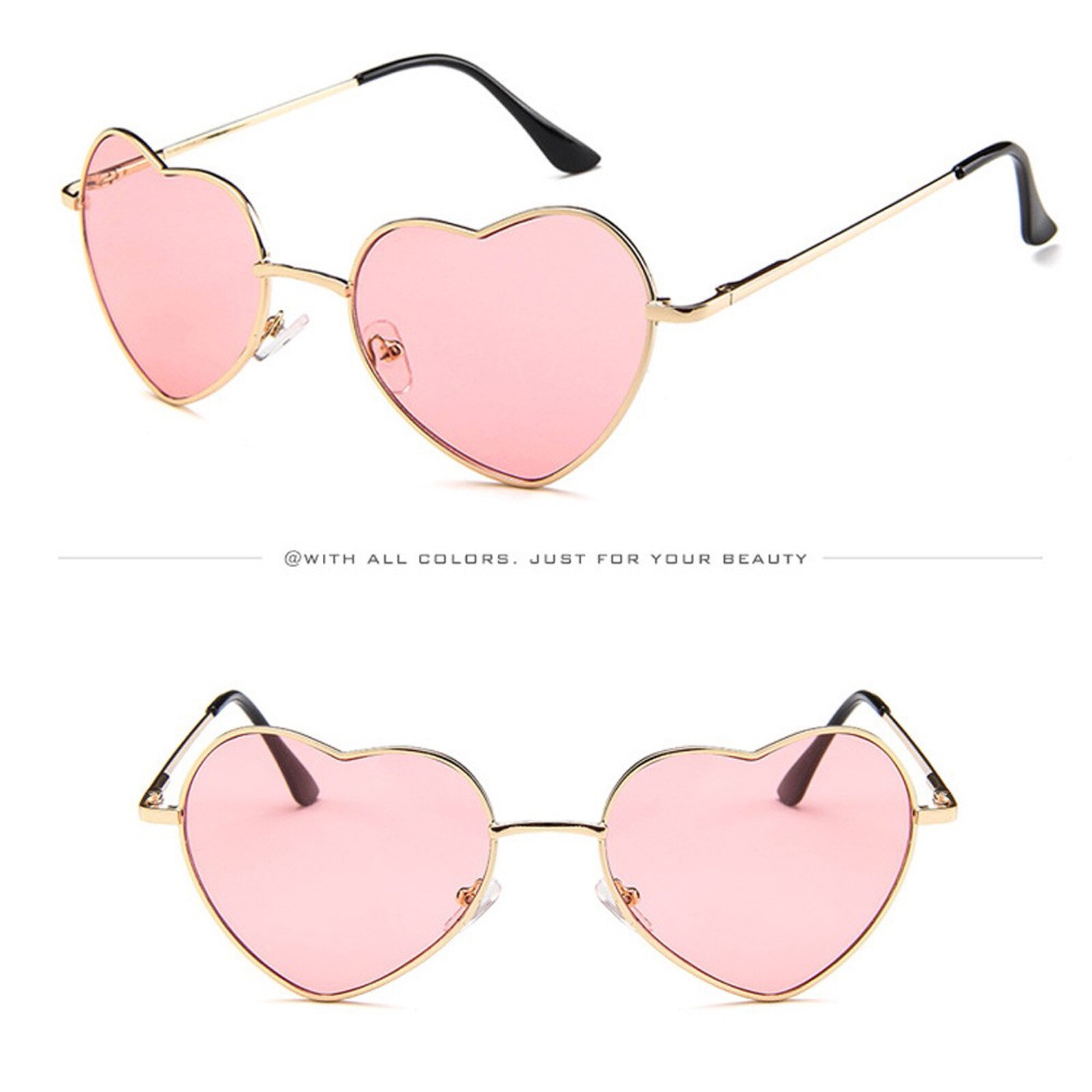 Mens Womens Metal Frame Ladies Heart Shape Sunglasses Love Eyewear Gold Frame Pure Color-Love Heart Shaped Glasses