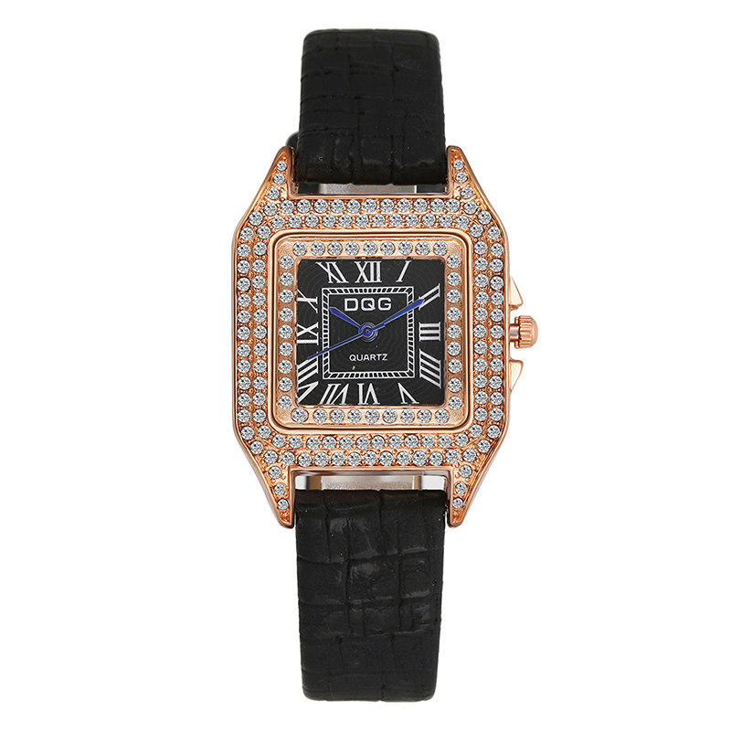 W nowy plac owalny damski zegarek rzymski Gypsophila moda kwarc osobowości diament w stylu retro prosty zegarek: róża złoto czarny