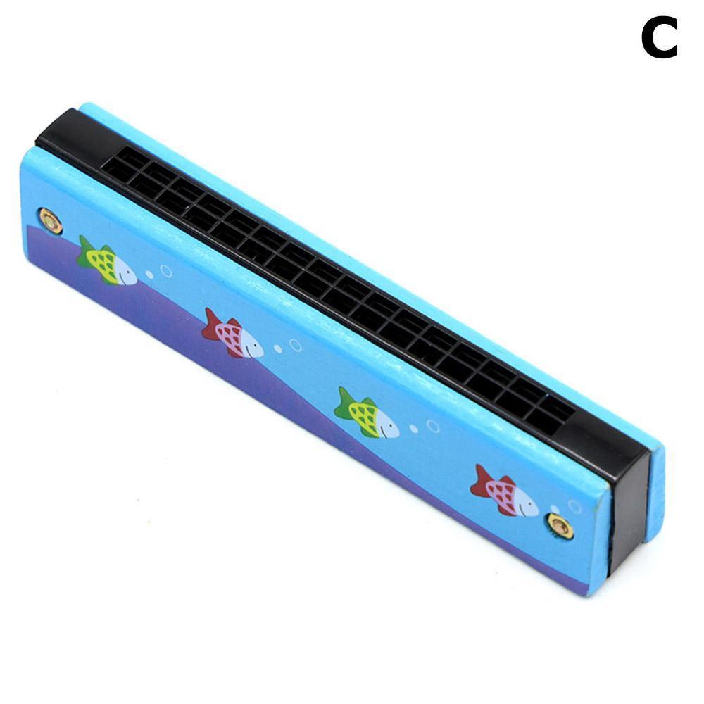 Armónica de madera pintada para niños, instrumento de doble hilera con 16 orificios, instrumento musical para la boca P1E5: C