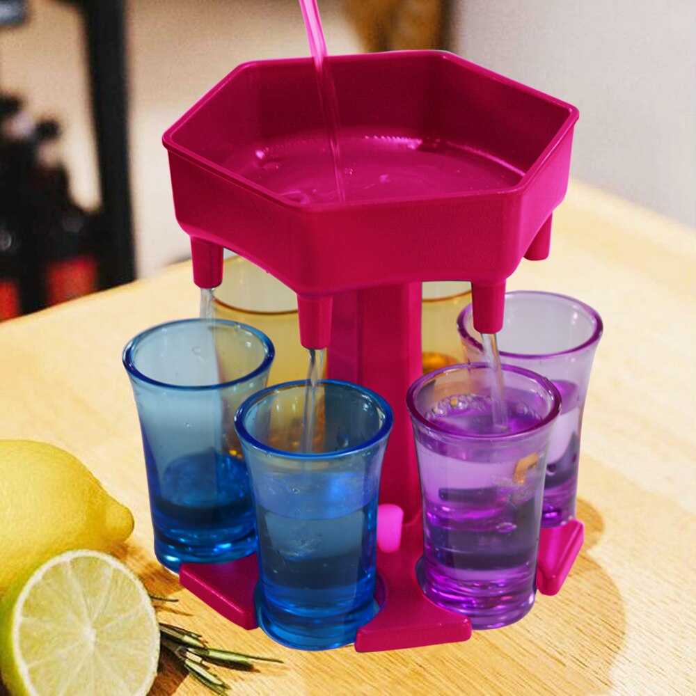 6 Shot Glass Drinking Dispenser Rack Portable Party Supplies Bar Accessories Drinking Game Glass Beverage Wine Water Dispenser: pink