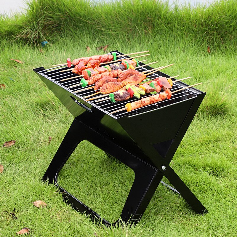 Udendørs foldbar bærbar grill grill husholdnings kulgrill grill sort stålgrill