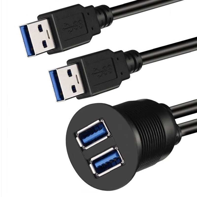 Car Dashboard Flush Mount USB Dock Adapter Dashboard Panel 3.0 Port Male to Female Cable Extension Cable for Motorcycle Boat