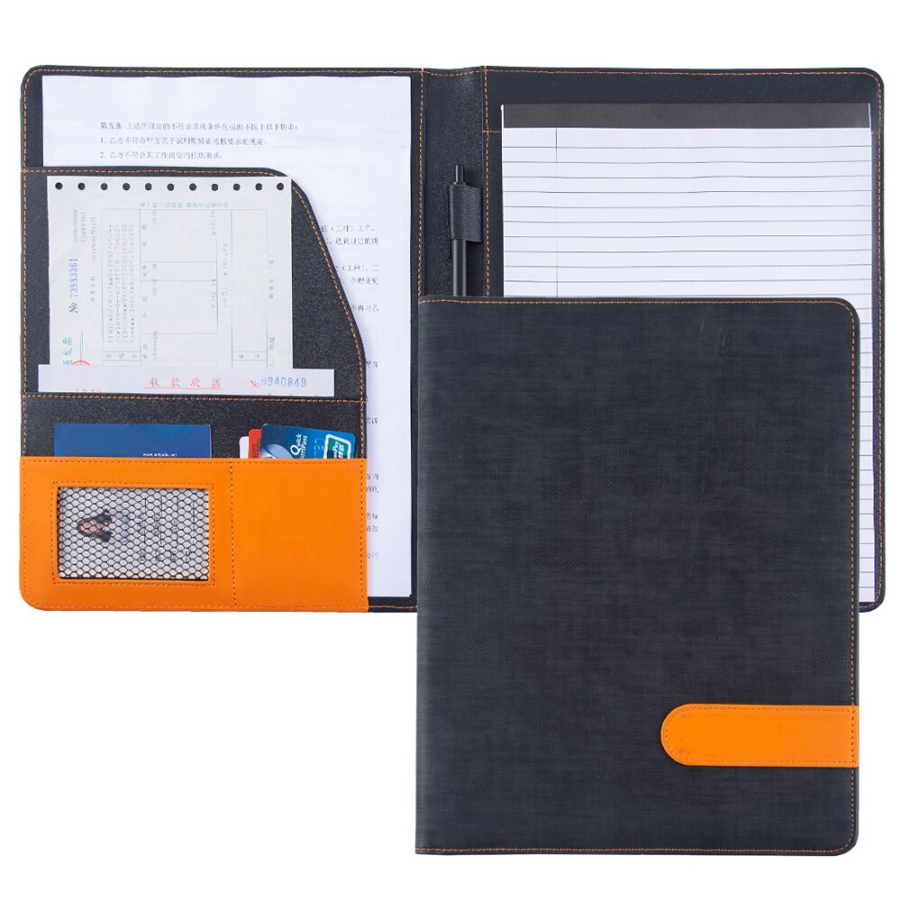 Classeur A4 en cuir, noir, gris, bicolore, pour conférence, bureau d'affaires