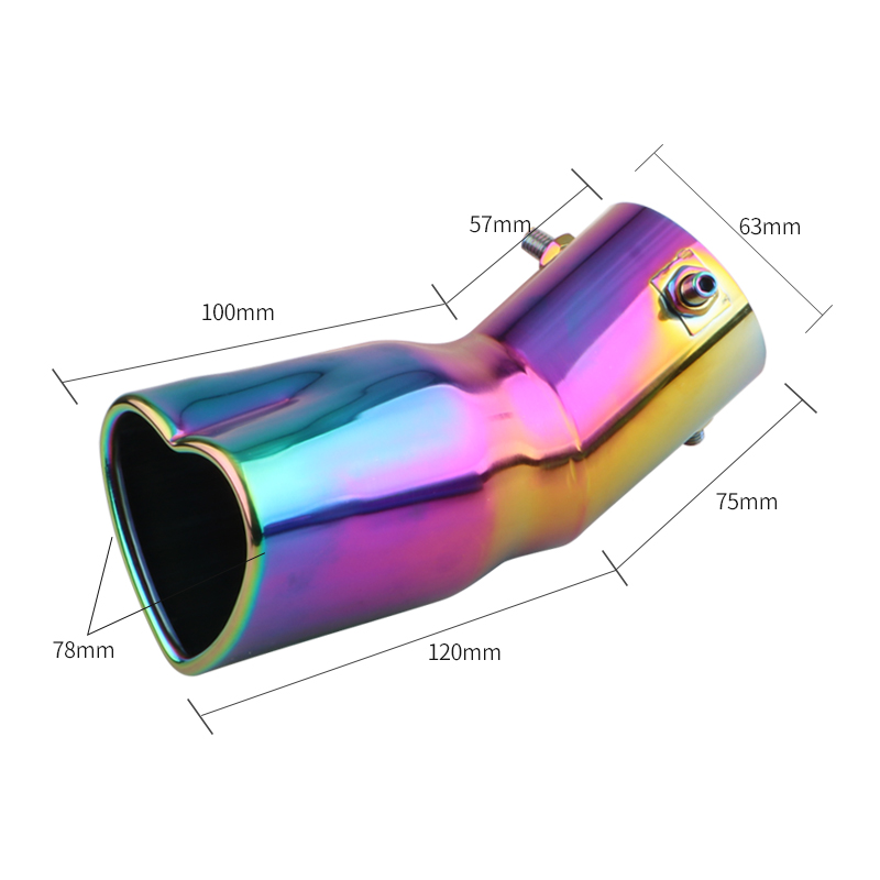 Piezas de coche, , estilo en forma de corazón, accesorios para coche, 2,5 pulgadas, acero inoxidable, puntas de escape coloridas plateadas, silenciador, tubo de escape: Blanco