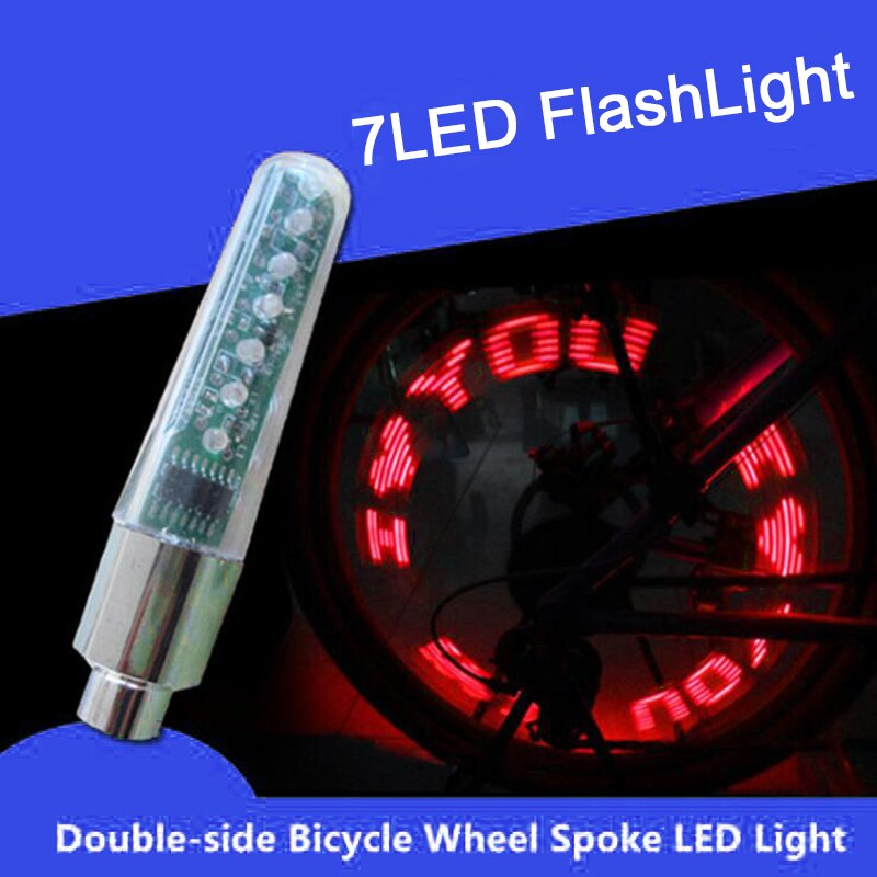 1x Fiets Wheel Spoke Led Light Lamp Cycle Tyre Wheel Valve 7 Flash Licht Met Heldere Bike Woorden Fietsen licht Accessoires