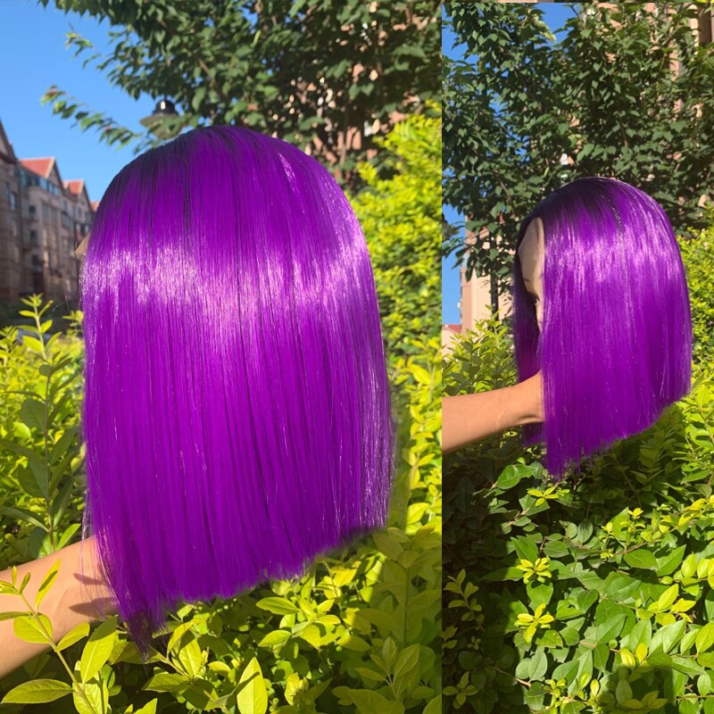 Krótki pion Ombre fioletowy prosto syntetyczne koronki przodu peruki żaroodporne syntetyczne fioletowe kolorowe włosy peruka dla czarnych kobiet