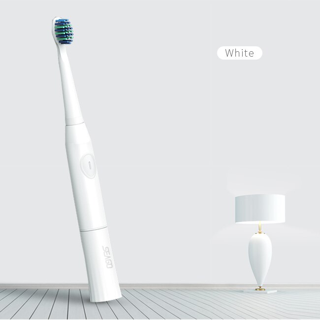 SEAGO Electric Toothbrush Sonic Adult Battery Tooth brush 2 Replacement Brush Heads Timer Waterproof brush your teeth E2: white