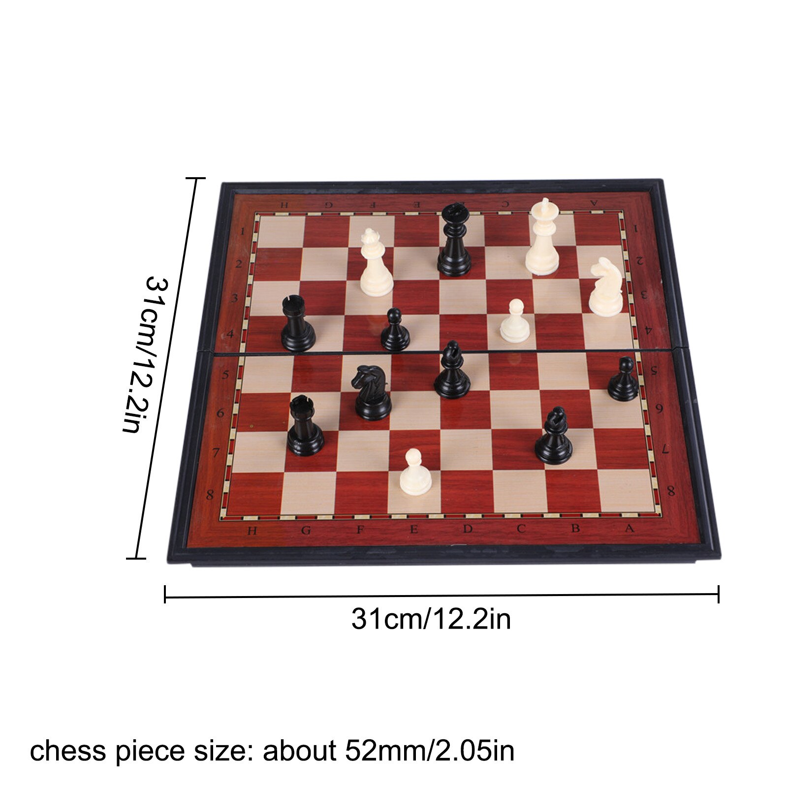 Wooden Folding Magnetic Chess Set Solid Wood Chessboard Magnetic Pieces Entertainment Travelling Board Game Adults Children: 31cm