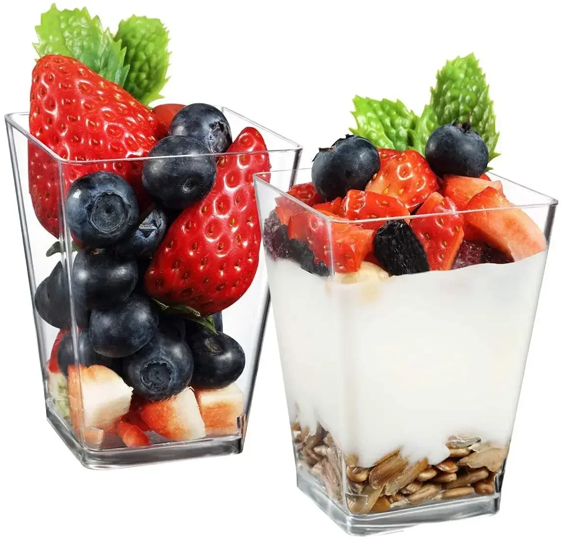 50 stk. engangs plastkopp for mousse, stigeformet kopp, puddingkopp, dessert, kakekopp, forrett, gelé, yoghurt, mousse, bakekopp
