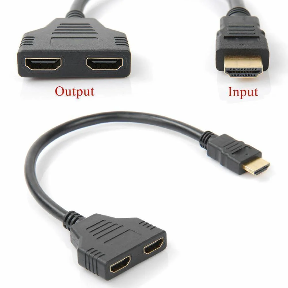 Eén mannelijk naar twee vrouwelijk poortadapterconverter HDMI-compatibele kabelsplitter HDTV 2-poorts HDMI-compatibele schakelaar
