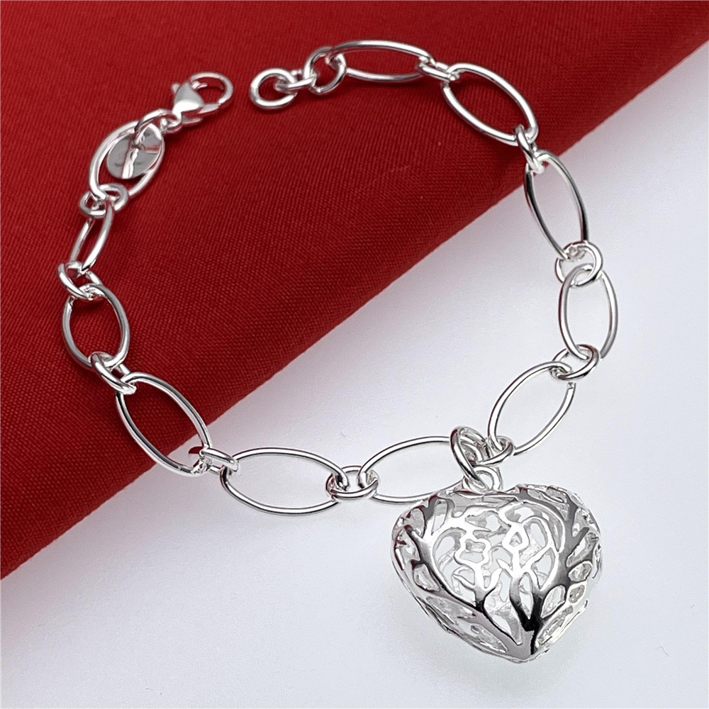 some style Cute 925 silver bracelets charms heart nice for wedding women chain Charm gorgeous jewelry 8inch 20cm: D005