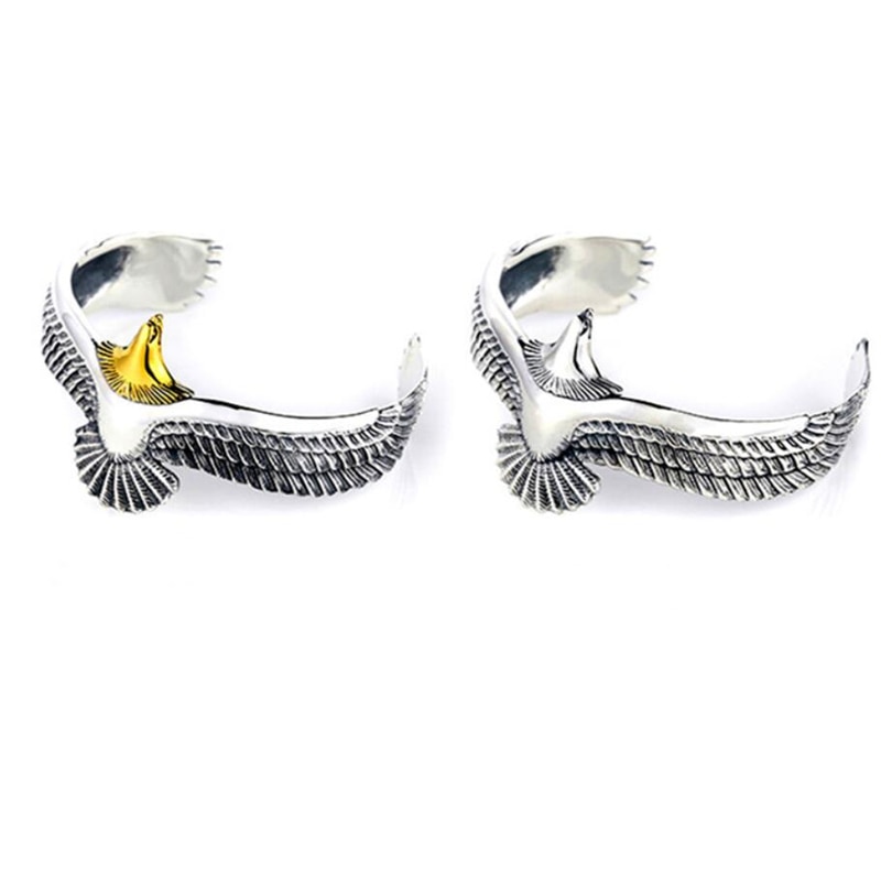 Sole Memory-Pulseras ajustables para hombre y mujer, de plumas de águila Retro, Plata tailandesa, Color plateado, SBR250