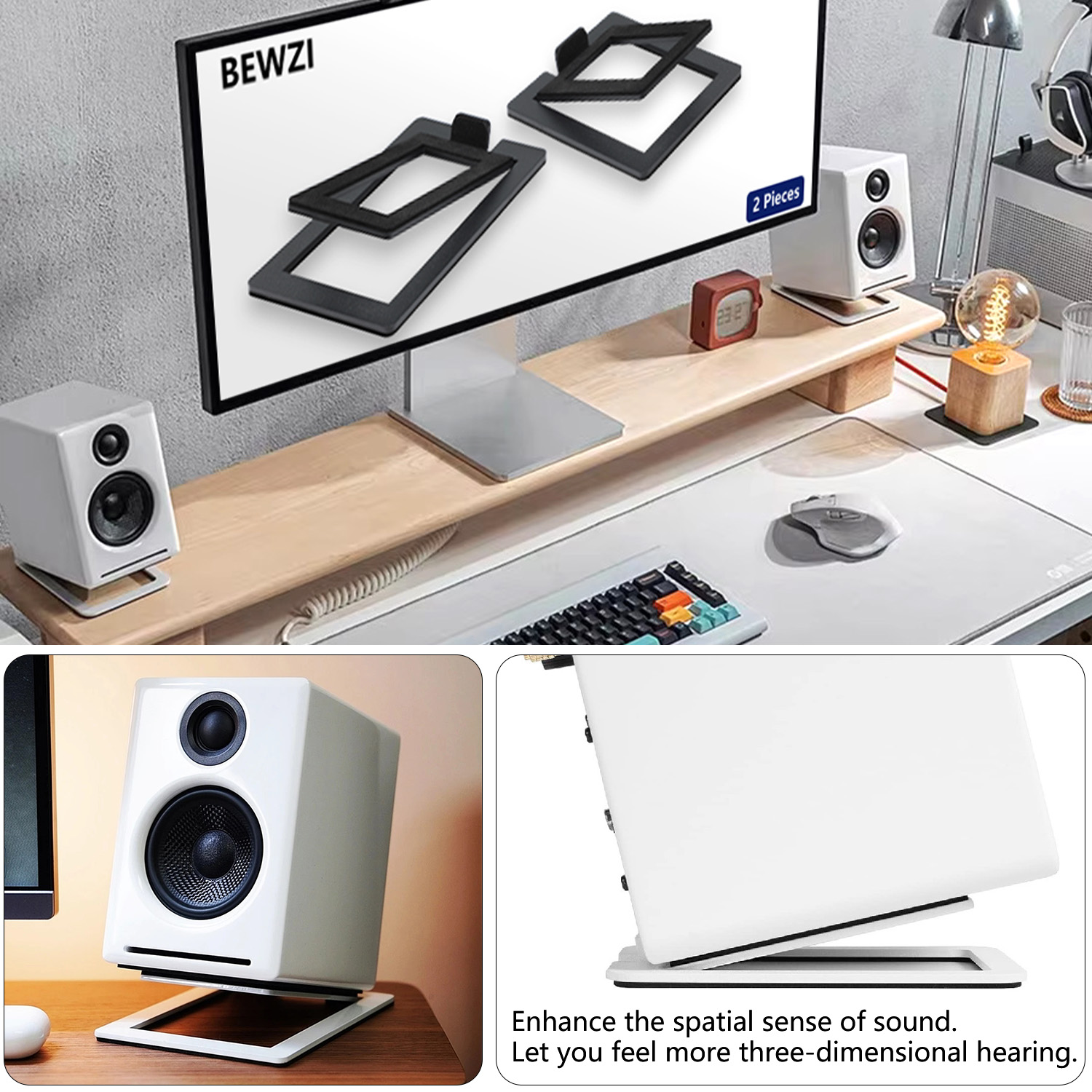 El soporte de altavoz de escritorio mejora los efectos de sonido espaciales y la absorción de impactos, para soporte de audio de mesa o soporte de altavoz de computadora