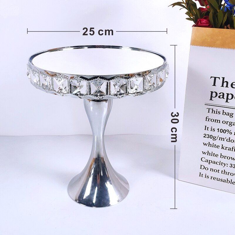 Plein Crystal Silver Galvaniseren Metalen Cake Stand Set Display Bruiloft Verjaardag Party Dessert Cupcake Plaat Rack: 25cm