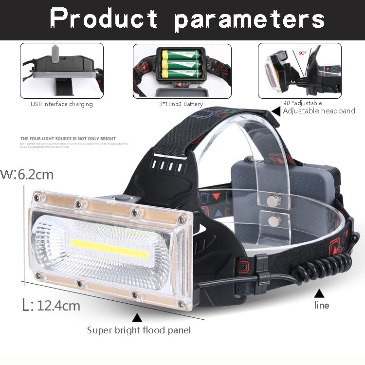 60000LM Schijnwerper COB LED Koplampen LED Koplamp Camping Hoofdlamp 3 Modes Head Lantaarn 3*18650 Oplaadbare Frontale Koplamp