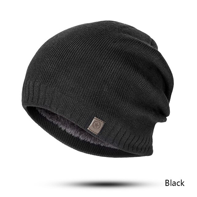 Truenjoy casual miesten talvihatut neulotut pipot hattu miesten paksu lämmin talvipipo naisille pehmeä plus samettinen konepelti gorro: Musta 2