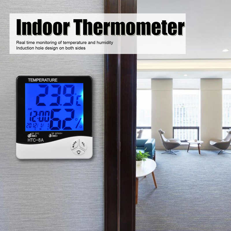 Room Temperature Monitor LED Light Backlight Display Alarm Clock Function 24 Hour Automatic Recording Humidity Sensor