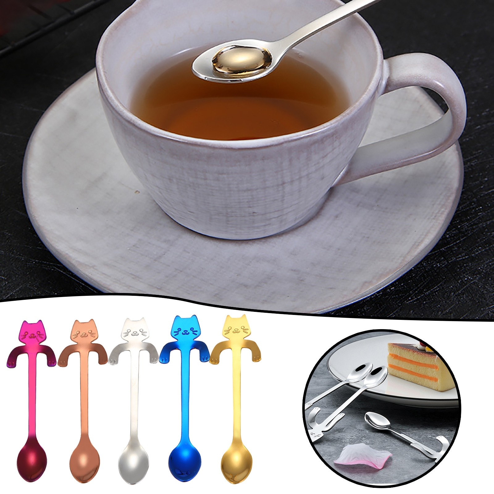 30# Cat Spoon Short Handle Spoons Flatware Coffee Drinking Tools Kitchen Gadge Tableware Flatware Supplies For Home Kitchen