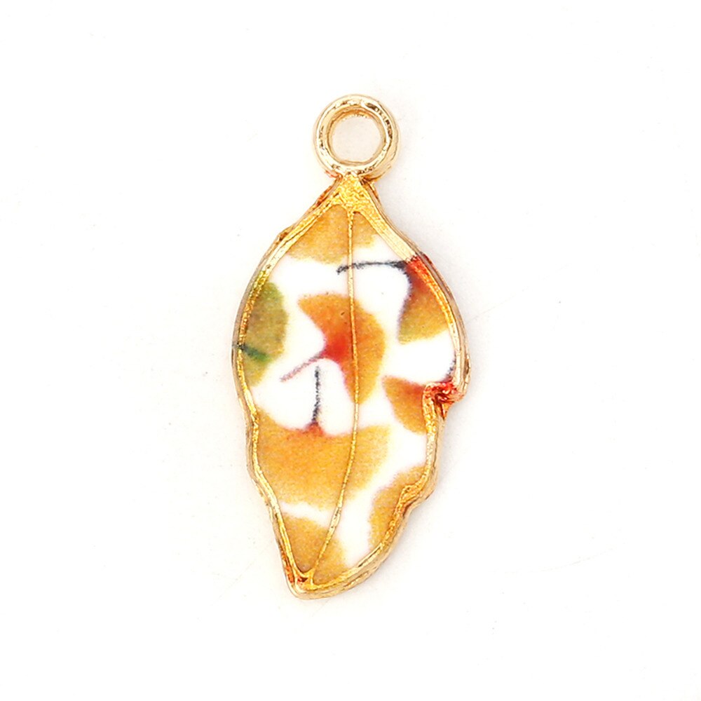 DoreenBeads-abalorios de aleación de Zinc para manualidades, hojas de oro, amarillo, verde, esmalte colorido, 22mm( 7/8 &quot;) x 10mm( 3/8&quot;), 10 piezas
