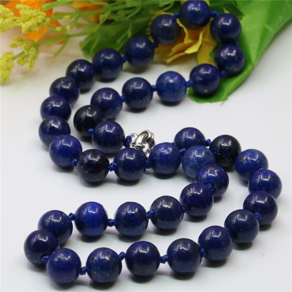 Vintage naturblå lapis lazuli sten runde perler 8/10/12mm reb kæde kvinders smykker halskæde 18 tommer  y757: 8mm