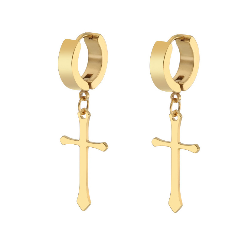 WKOUD-pendientes de aro con forma de cruz para hombre y mujer, joyería colgante, Color dorado, minimalista, delicado: Marrón rojizo