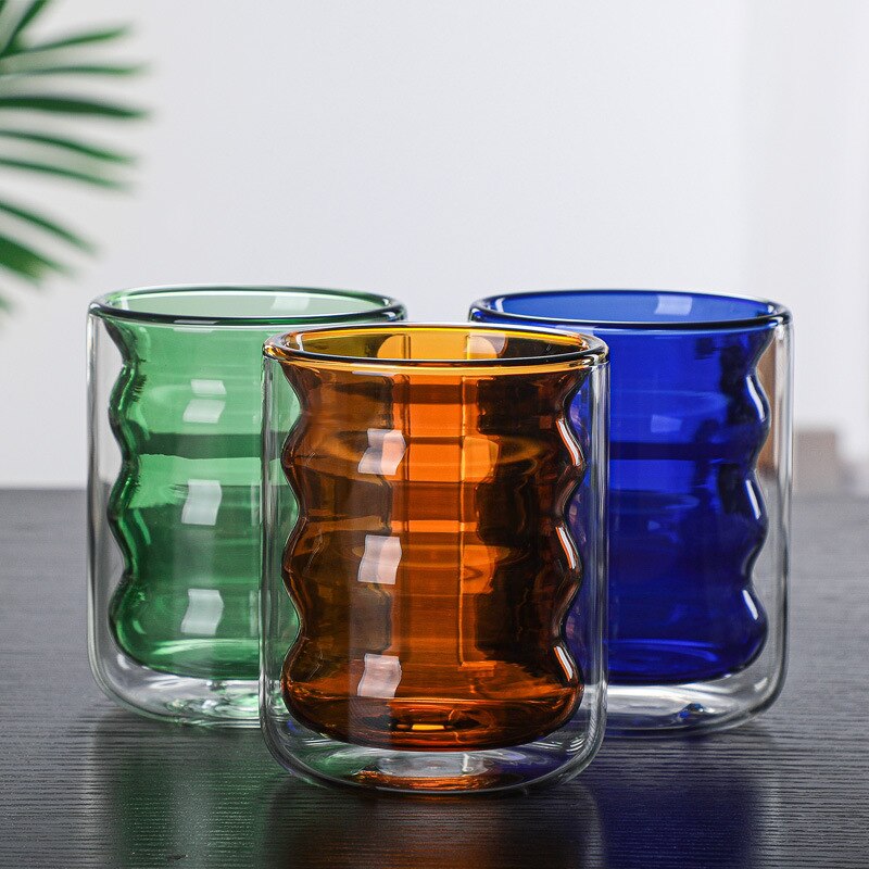 200ml farget glass kaffekopp flerbruks dobbeltlags isolert vinglass whisky vodka bar smakekopp