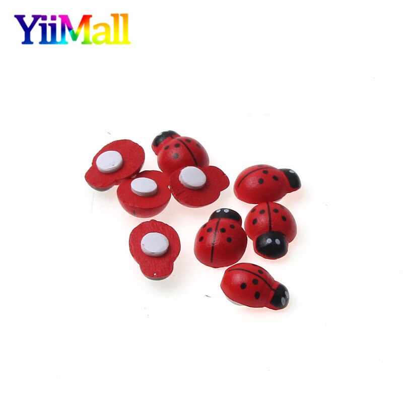 100pcs Manual Mini Wooden Red Ladybug Self-adhesive Stickers Fridge Magnets Wall Stickers Scrapbooking Home Decoration