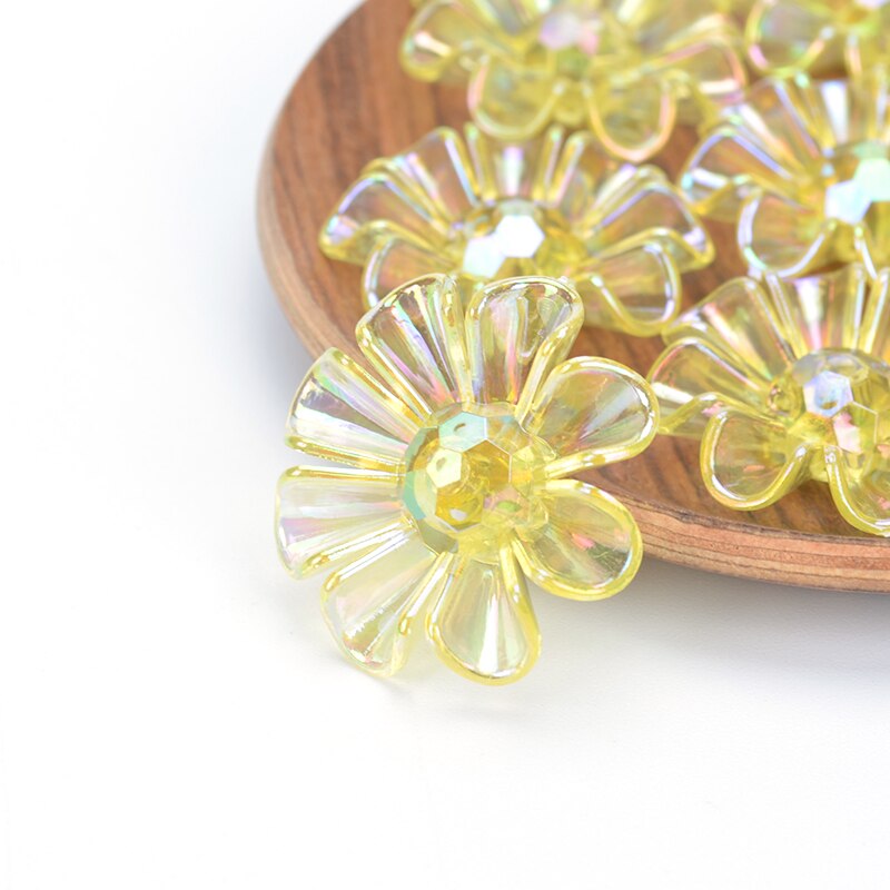 25Pcs Bloemblaadje Bloem Abs Acryl Strass Voor Kristal Cabochons Voor Sieraden Maken Decoratie Diy Haarspeld Accessoires: Yellow